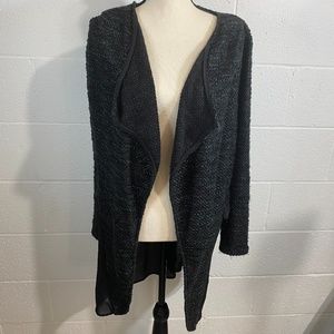 S-Twelve Blackish Green Open Front Cardigan with Sheer Panels